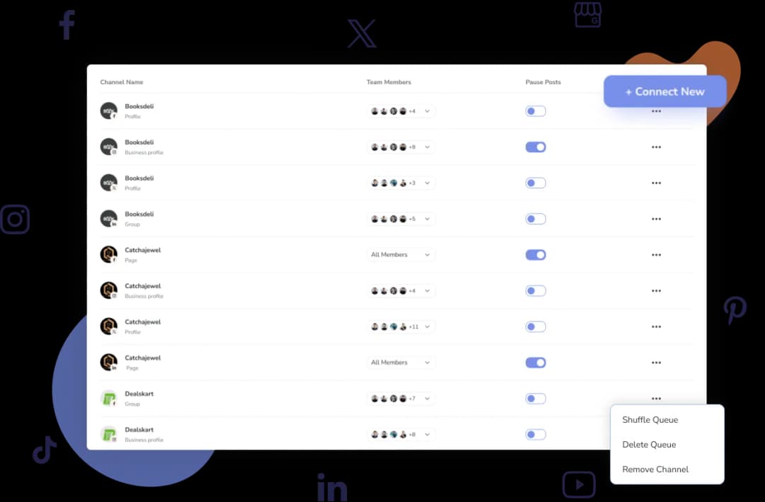 Connected platforms in social media post scheduler