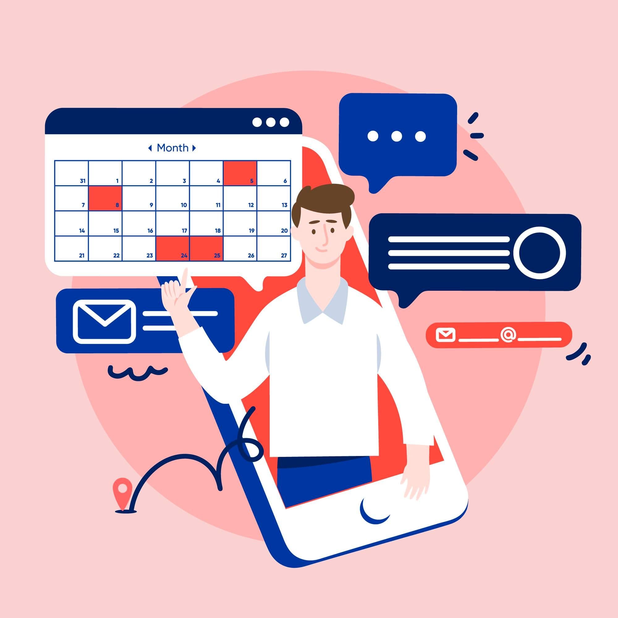Dashboard displaying user engagement metrics for social content and reporting routine calendar