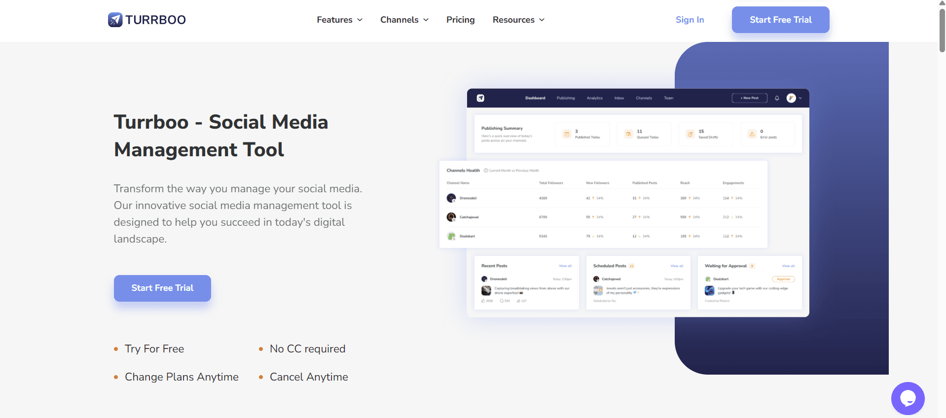 Best free social media management tool Turrboo