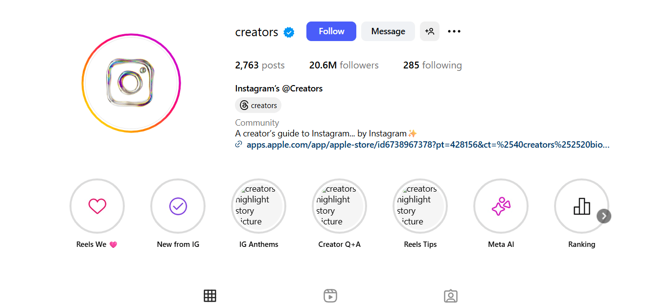 Instagram creator account profile screenshot