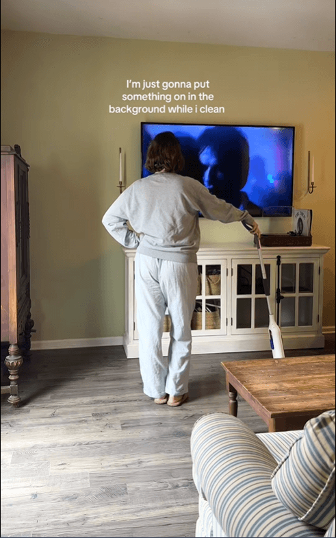 Just Gonna Put Something on the TV While I Clean TikTok trend March 2026