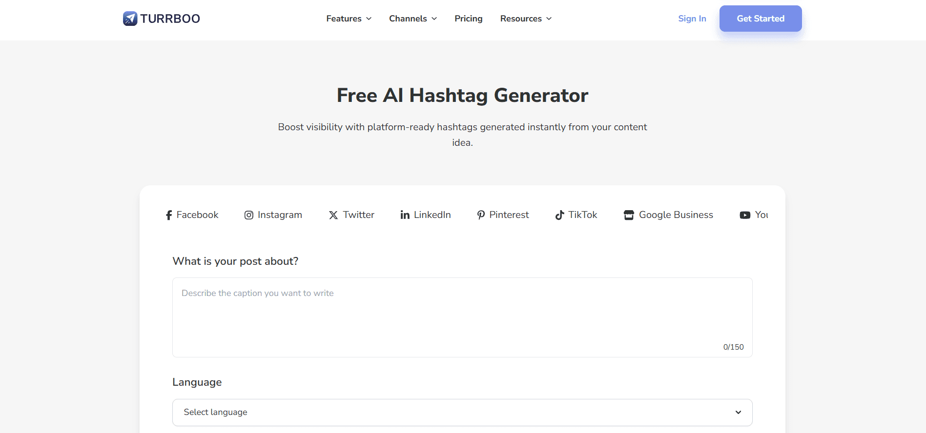 Free Instagram hashtag generator by Turrboo